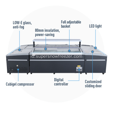 Supermarket Komersial Pintu Kaca Deep Display Freezer